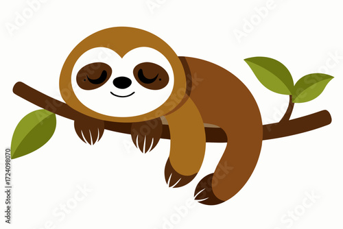 A sleepy sloth hanging on a tree branch