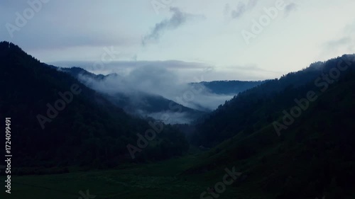Aerial view of sunset in the mountains