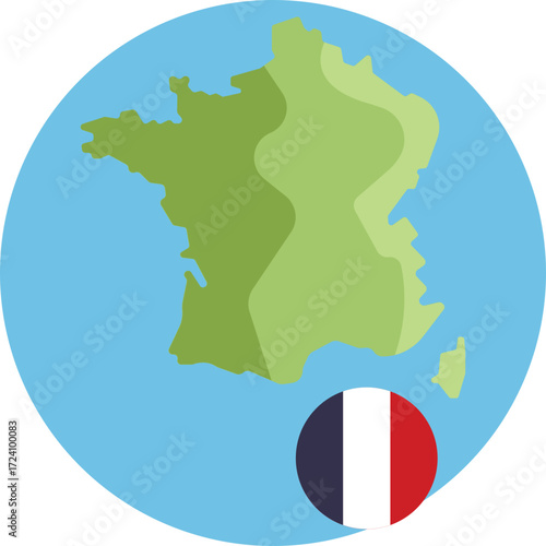 Outline of France highlighting its national borders.