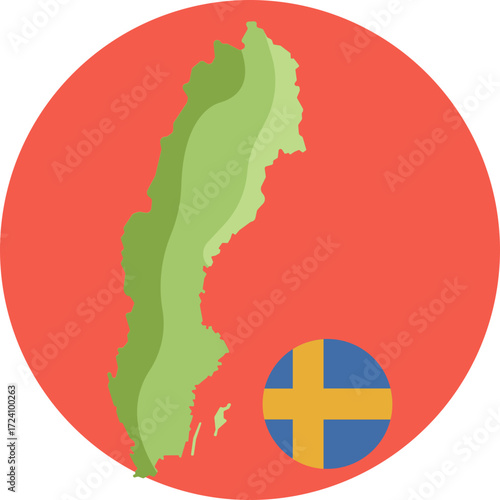 Simplified country map showing Sweden’s geographic shape.