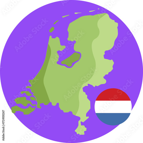 Outline of the Netherlands showing its national borders on a plain map.