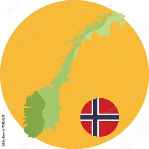 Outline map of Norway showing its distinct northern shape.