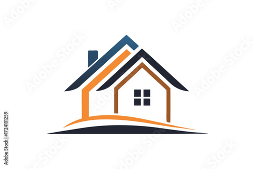 Stylized house outline showcases roof, chimney, and windows on a transparent backdrop