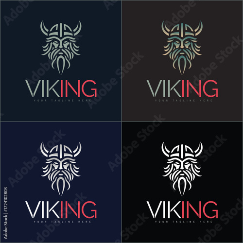 Vikings warrior face head silhouette logo vector set design template