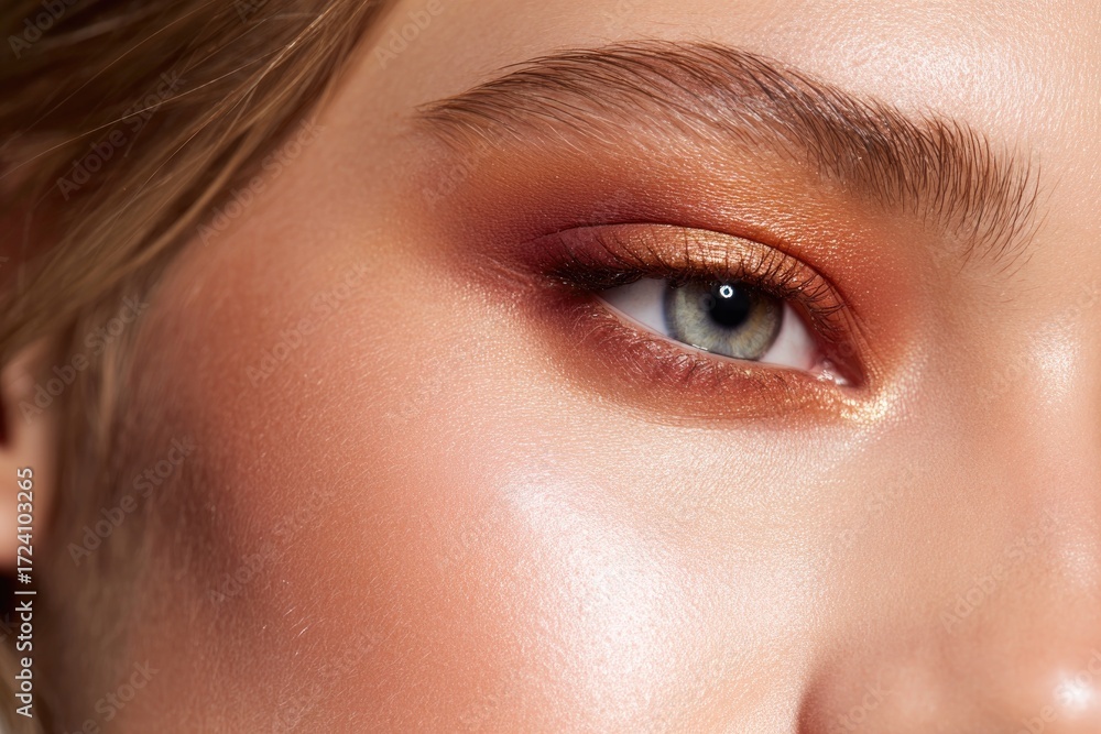 Fototapeta premium Close-up of mesmerizing eye with warm tones, showcasing flawless