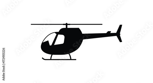 A simplified black helicopter design with minimalist details a bold silhouette
