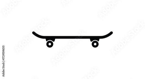 A sleek black skateboard design isolated on a plain white background silhouette