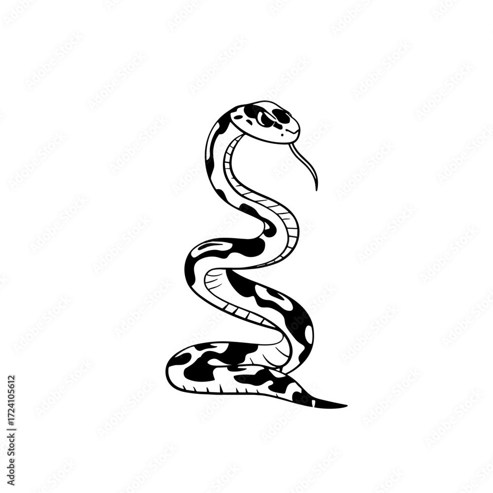 Fototapeta premium Rattlesnake. Rattlesnake simple black and white line art vector logo