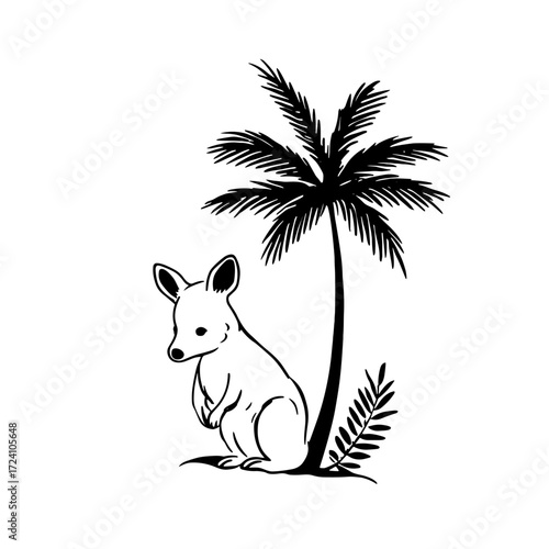 Tree Kangaroo. Tree Kangaroo simple black and white line art vector logo