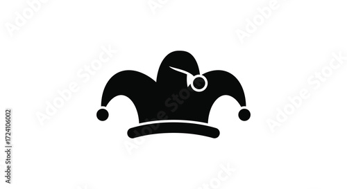Black jester hat with bells and a scepter simple design silhouette