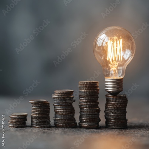 A glowing lightbulb atop a stack of coins, symbolizing financial innovation