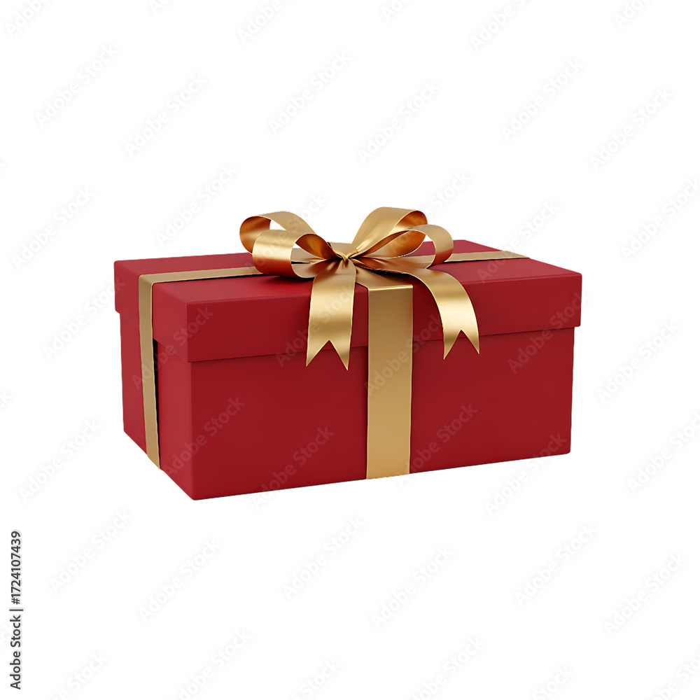 Obraz premium Elegant red gift box tied with a luxurious golden ribbon, perfect for birthdays, holidays, and special occasions, convey warmth and create joyful moments