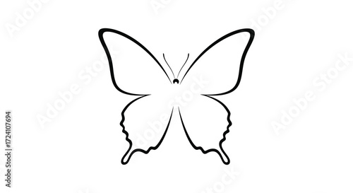 Simple black and white butterfly outline illustration a delicate winged silhouette