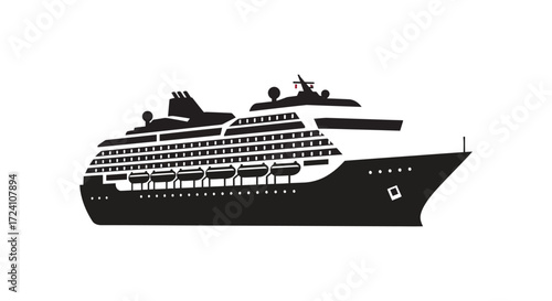 Detailed cruise ship illustration in stark black and white a striking silhouette