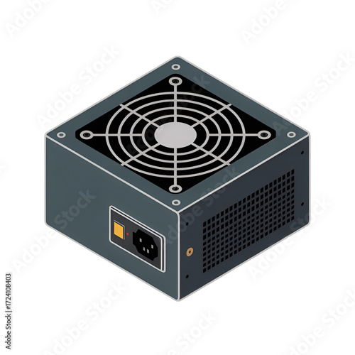 Isometric 3D Illustration of a Computer Power Supply Unit graphic design