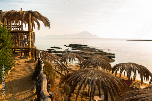 Peaceful sunrise over Tigania Beach, Sithonia, Halkidiki, Greece