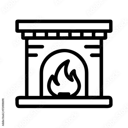 Black fireplace icon with burning fire