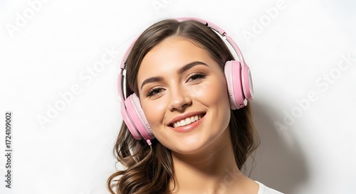 Woman Listening to Music with Headphones.