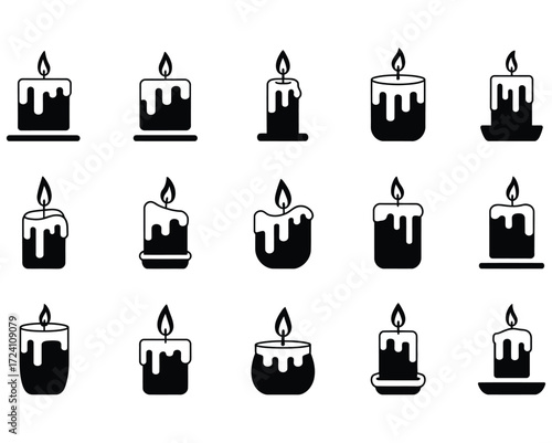 20 Black and White Candle Icons Vector Graphics