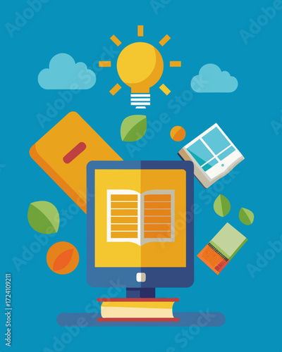 A solarpowered book reader that provides access to digital educational resources and books while being powered by the sun.. Vector illustration