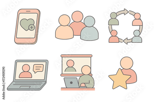 HR Trends Icons. Isometric vector illustration set of HR and people-focused trends icons: employee wellness app, diversity group,