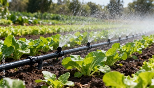 Wallpaper Mural Drip irrigation watering green leafy crops, highlighting soil moisture and plant health Torontodigital.ca