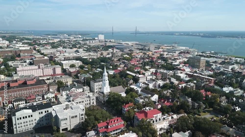 Charleston South Carolina city drone shot during the day