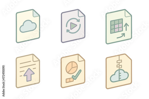 Cloud Storage File Types. Isometric vector illustration set File Types in Cloud Storage: image file with cloud icon, video file