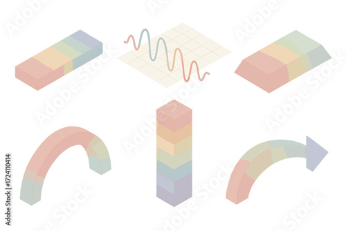 Color Spectrum Diagram. Isometric vector illustration set Color spectrum science: visible spectrum band, electromagnetic wave
