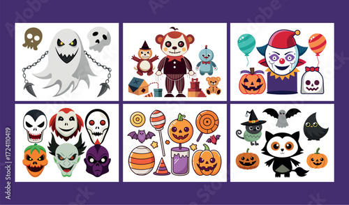 Spooky halloween characters and icons for festive decorations and designs
