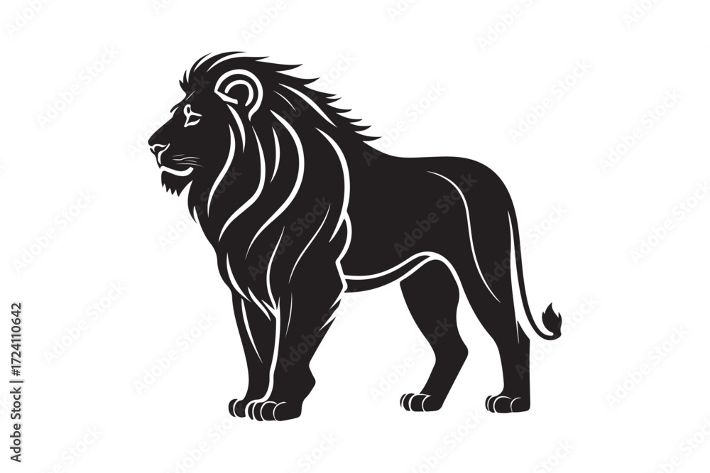 Fototapeta premium Majestic black lion silhouette standing proudly