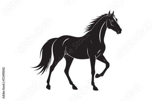 Elegant black horse silhouette in motion