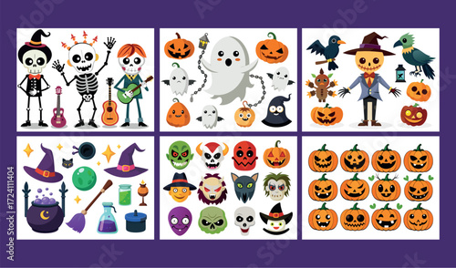 Spooky halloween icons collection fun festive cartoon characters and objects for celebrations