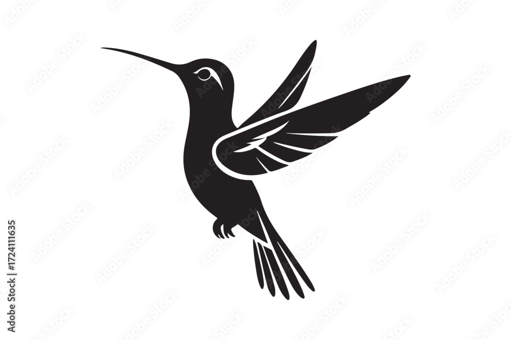 Obraz premium Silhouette of a hummingbird in flight with wings extended