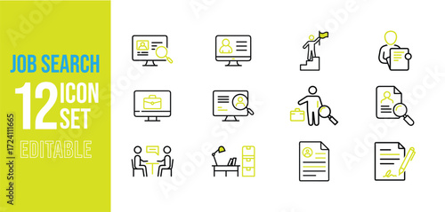 Job Search Icons – Career and Employment Icon Collection, Job Search, Resume, Recruitment, Vector Illustration.