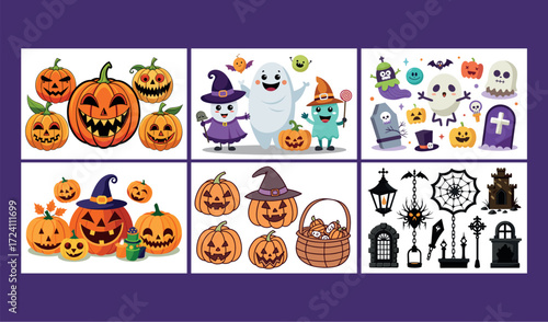Spooky halloween characters and decorations for festive autumn celebrations
