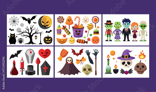 Spooky halloween icons and graphics for festive designs and decorations