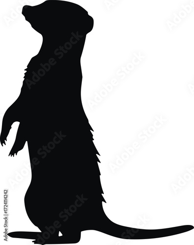 Black silhouette icon of upright meerkat standing on hind legs with long tail, alert posture for wildlife, nature, or design use