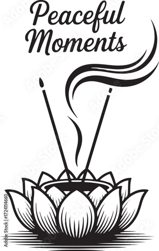 Hindu Incense Sticks Vector | Black White Line Art Silhouette | Dhupkathi in Holder with Rising Smoke | Puja Ritual Worship Spiritual Symbol Illustration