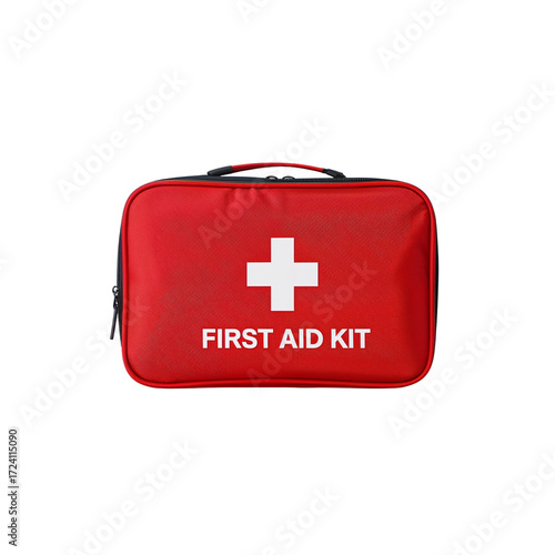 Red first aid kit with white cross symbol isolated on transparent background