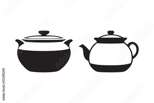 Two simple black and white silhouettes of kitchenware