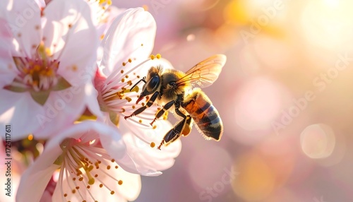 Honeybee on a delicate spring blossom