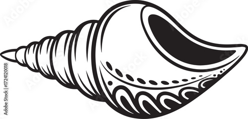 Sacred Hindu Shankha Conch Vector Illustration  | Puja Worship Spiritual Symbol