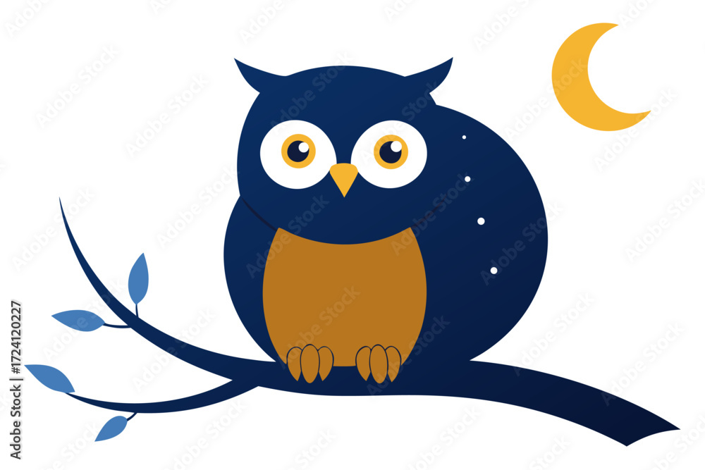 Naklejka premium A wise owl sitting on a tree branch at night