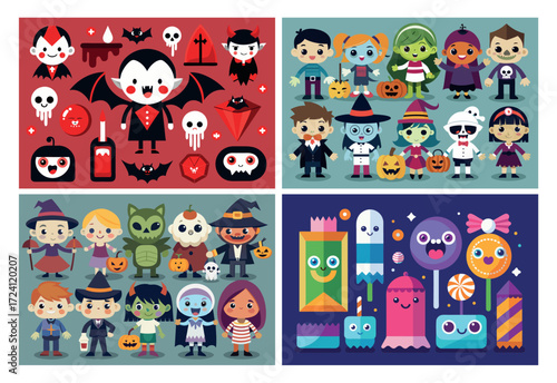 Cute halloween characters and icons collection for spooky season fun and decorations