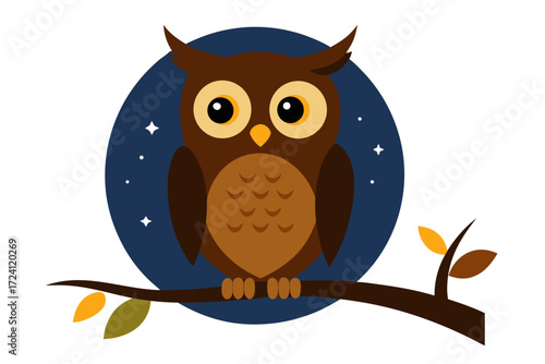A wise owl sitting on a tree branch at night