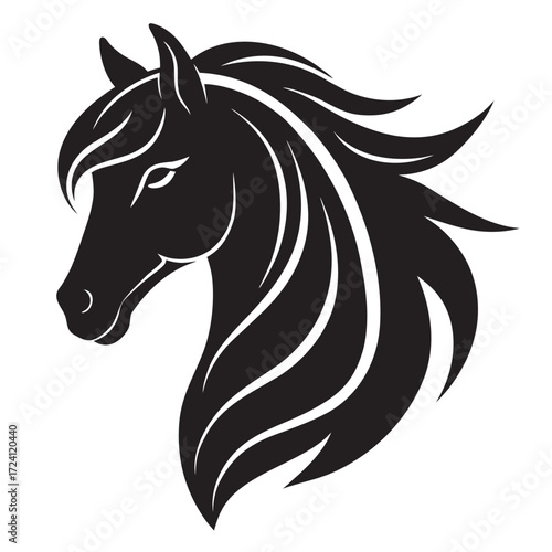 Striking horse impressions black vector styleflowing mane in vectors