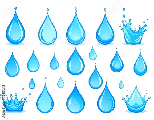 Collection of stylized water droplets and splashes