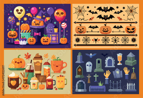 Spooky halloween fun awaits with festive pumpkins ghosts bats and candy treats for all