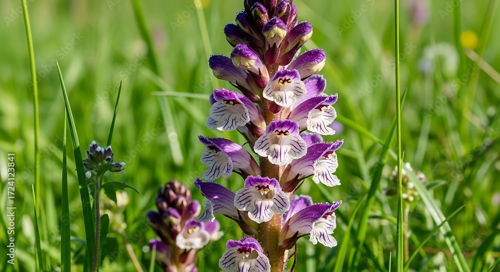 Fototapeta premium Striking close-up of broomrape flower against vibrant greenery backdrop
